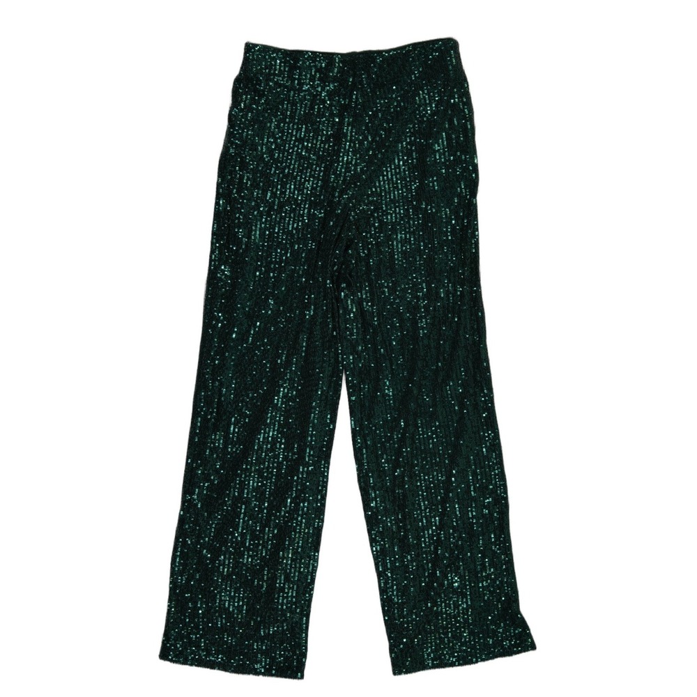New Boston Proper Green Sequin Pants Women's Medium Wide Leg Stretch Retro